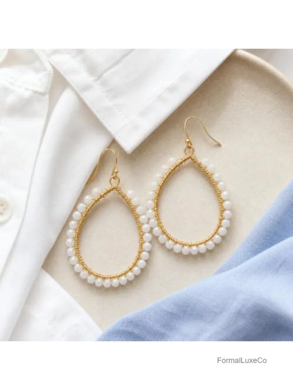 Boho Teardrop Dangle Earrings Wire Wrapped Crystal Beaded Statement Jewelry